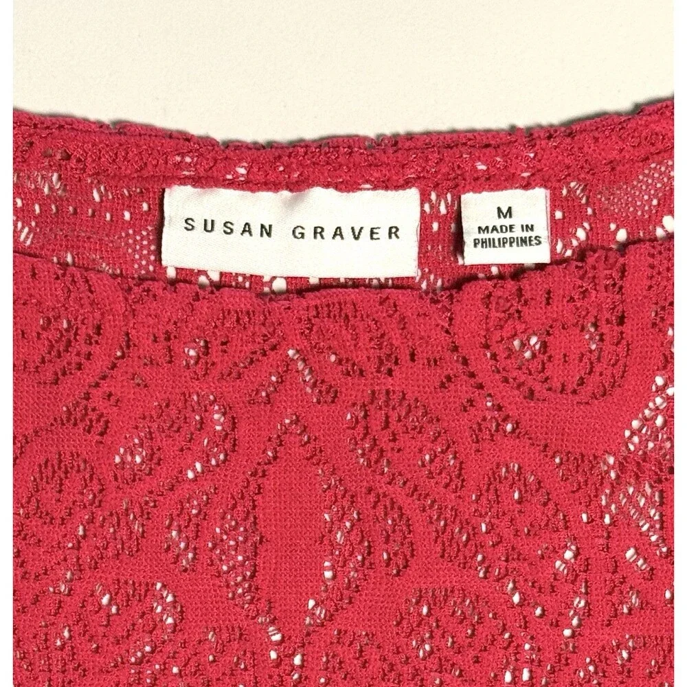 Susan Graver Sheer Lace Tunic Blouse Sz M Fuchsia Popover Longline Layering
